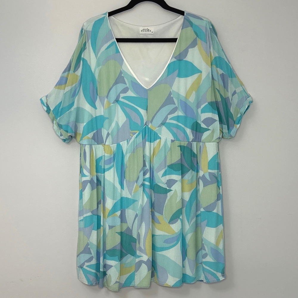 Emily Wonder Abstract Leaf Babydoll Mini Womens‎ Plus 2X